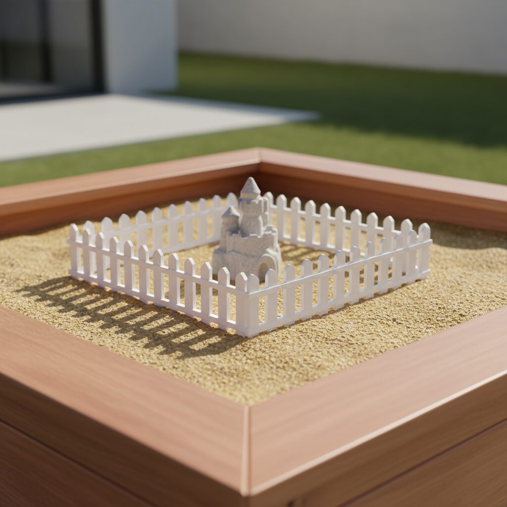 Child protecting sandcastle with stick markers—akin to data sovereignty firewalls