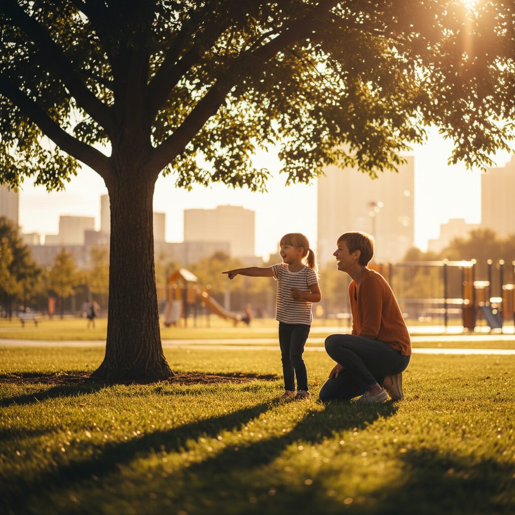 Children negotiating hide-and-seek boundaries under a tree—just like enterprises drawing digital safety zones