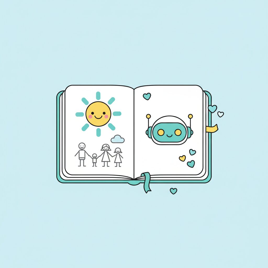 딸아이가 그린 삐뚤빼뚤한 그림을 보며 아빠가 미소 짓는 모습