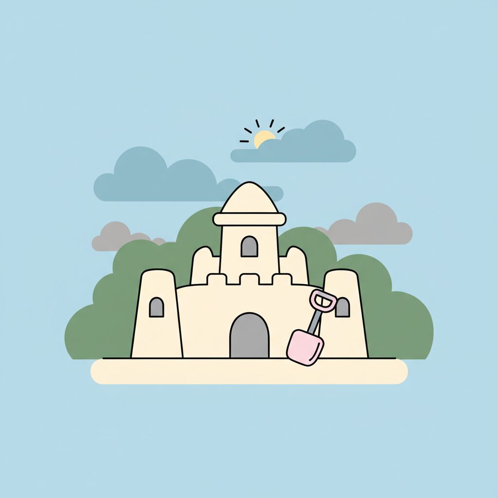 公園で砂のお城を作る親子 不完全さの中にある成長の美しさ