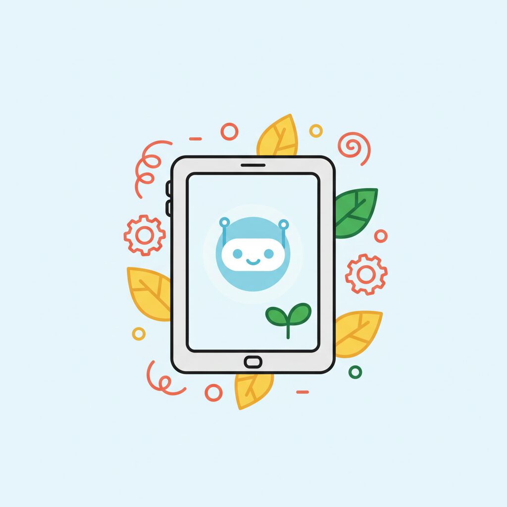 seorang anak sedang menggunakan aplikasi edukasi di tablet