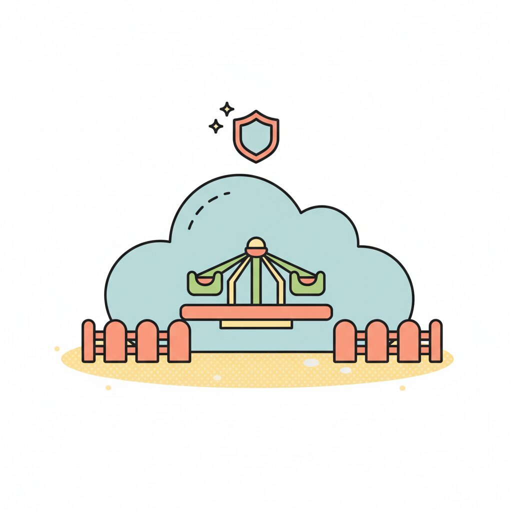 公園遊具とクラウドの保護イラスト 安全な遊び場設計