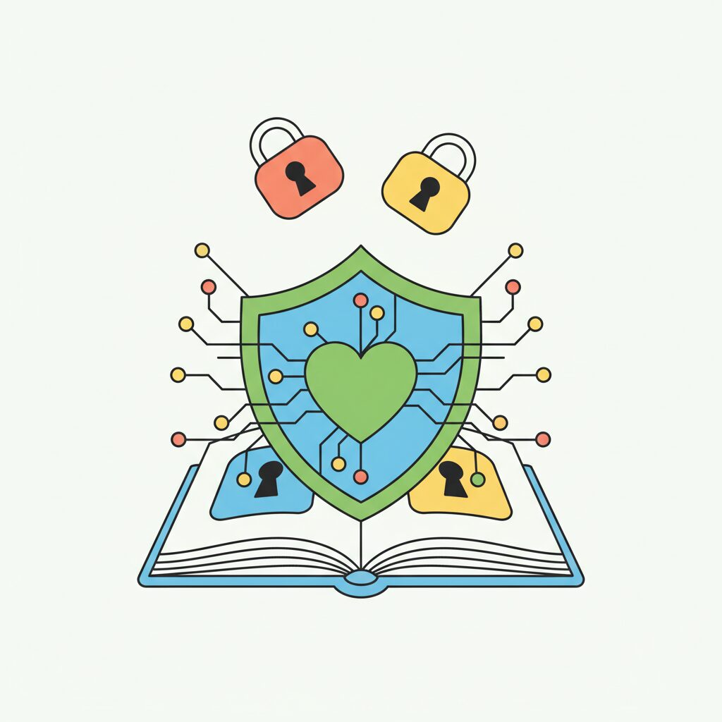 Orangtua dan anak menggunakan teknologi dengan aman