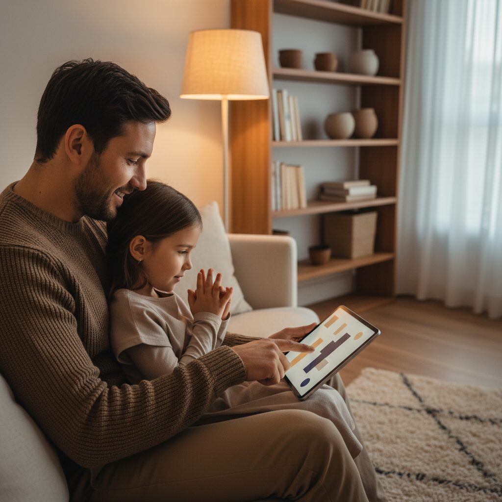 Niño interactuando con tecnología bajo guía parental