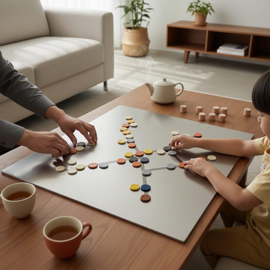 Famile partageant un jeu de société autour d'une table