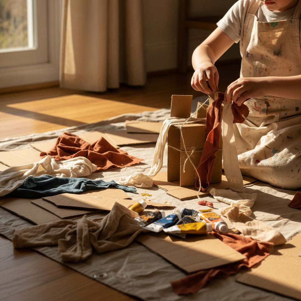 طفل يختبر مواد إعادة التدوير