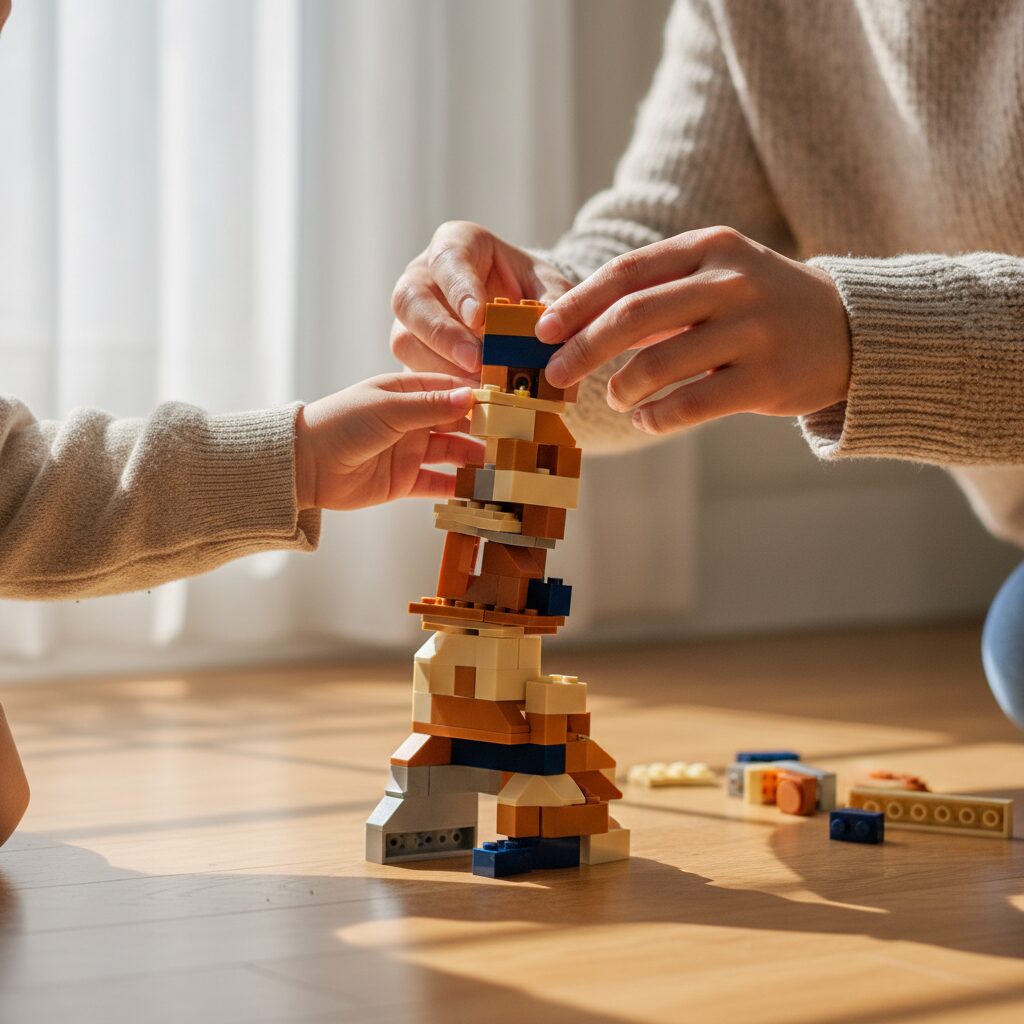 طفل يلعب بمكعبات الليغو