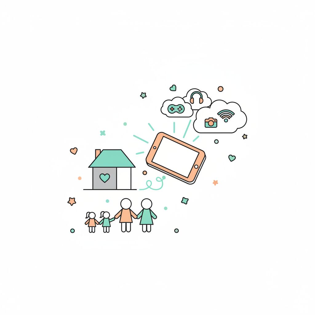 Familia navegando tecnología juntos