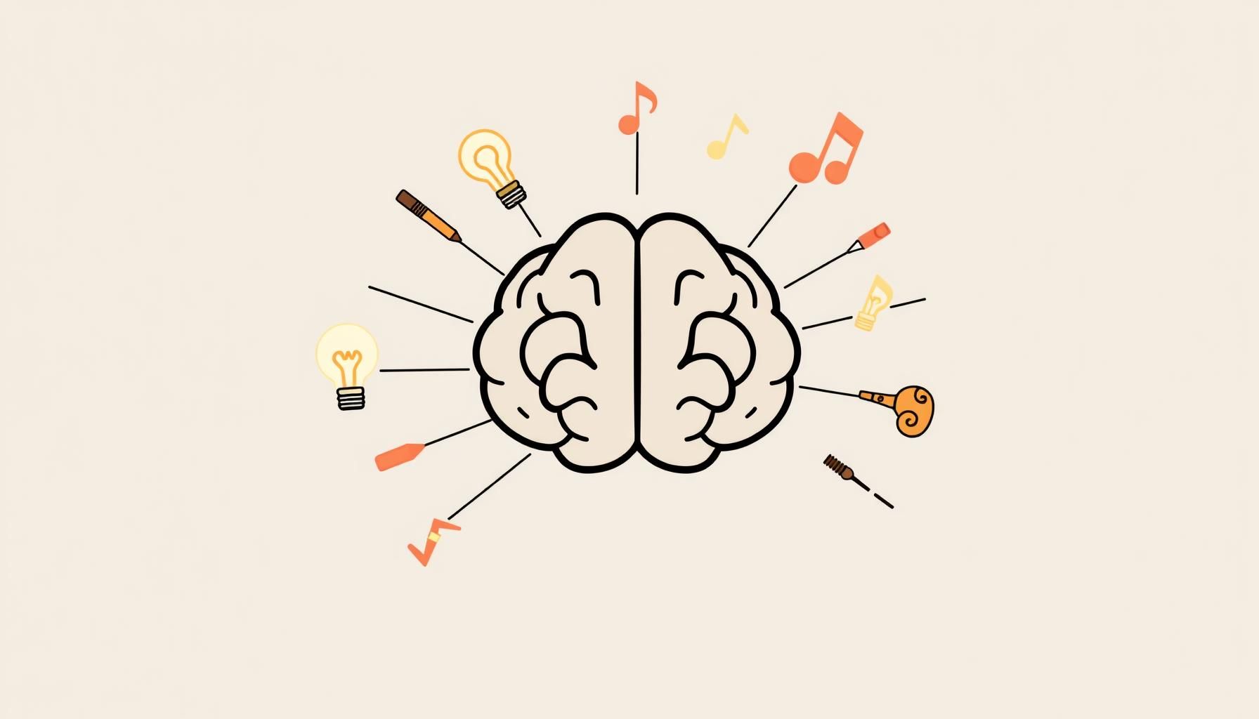 ilustração de neurônios conectados a símbolos criativos