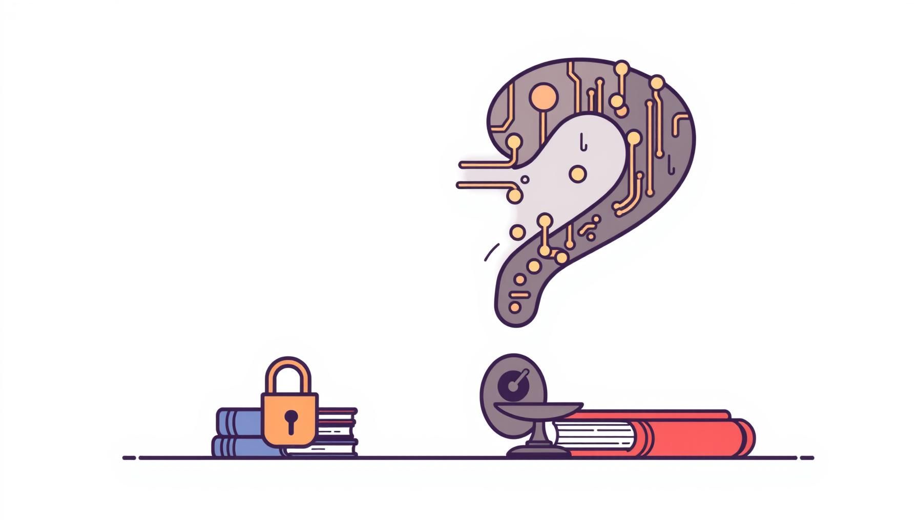 Infografis tantangan akses pendidikan AI dengan ilustrasi skala keadilan