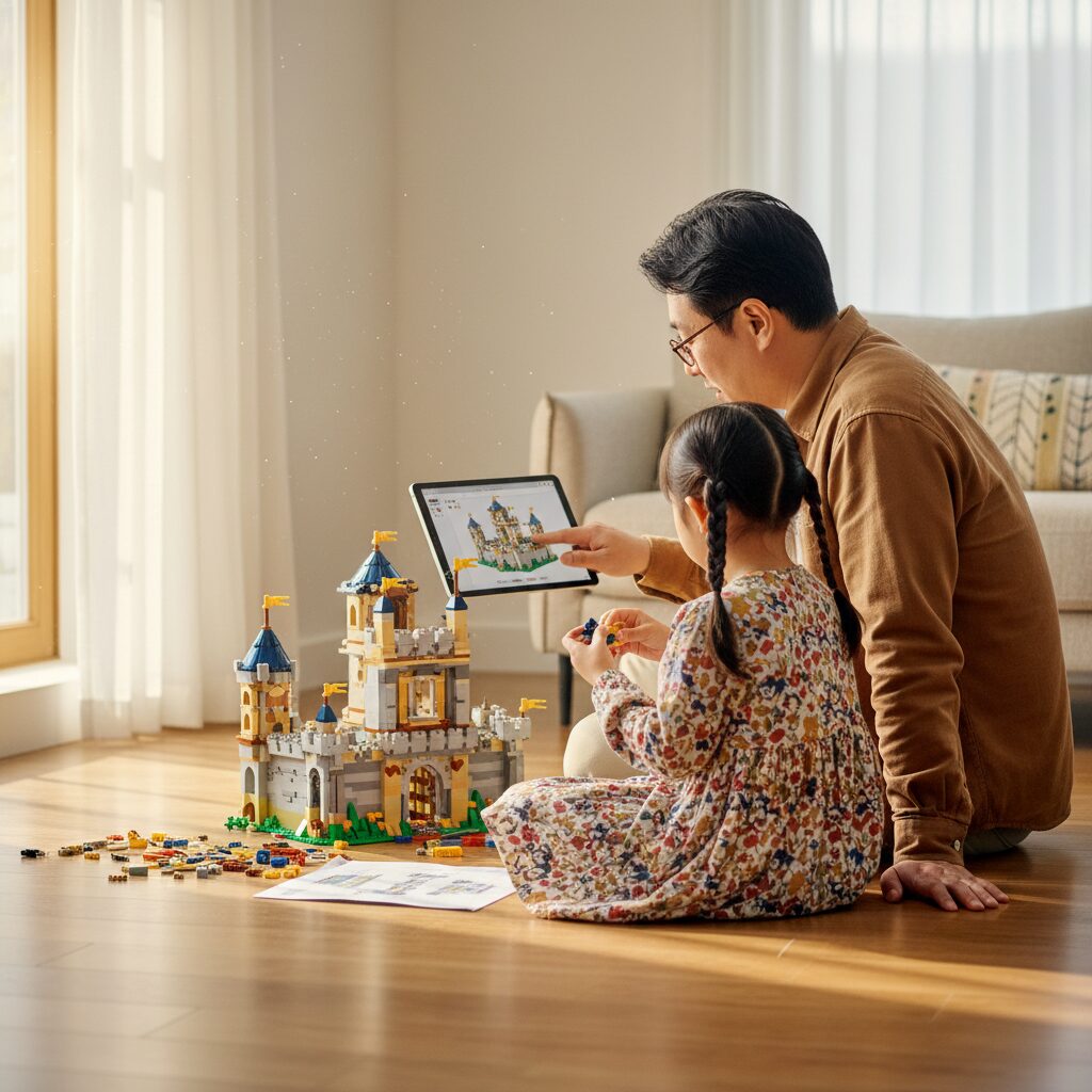 아이와 함께 창작 활동을 하는 아빠의 즐거운 시간
