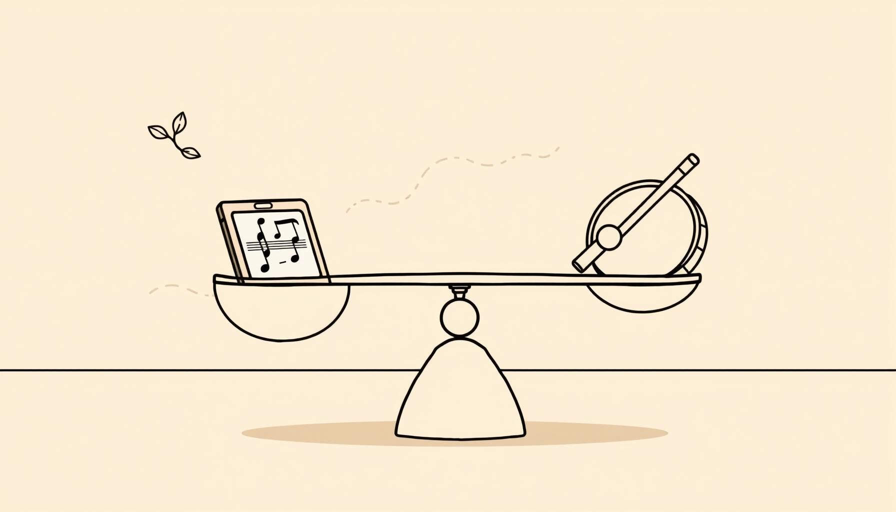 enfant utilisant tablette et instruments de musique