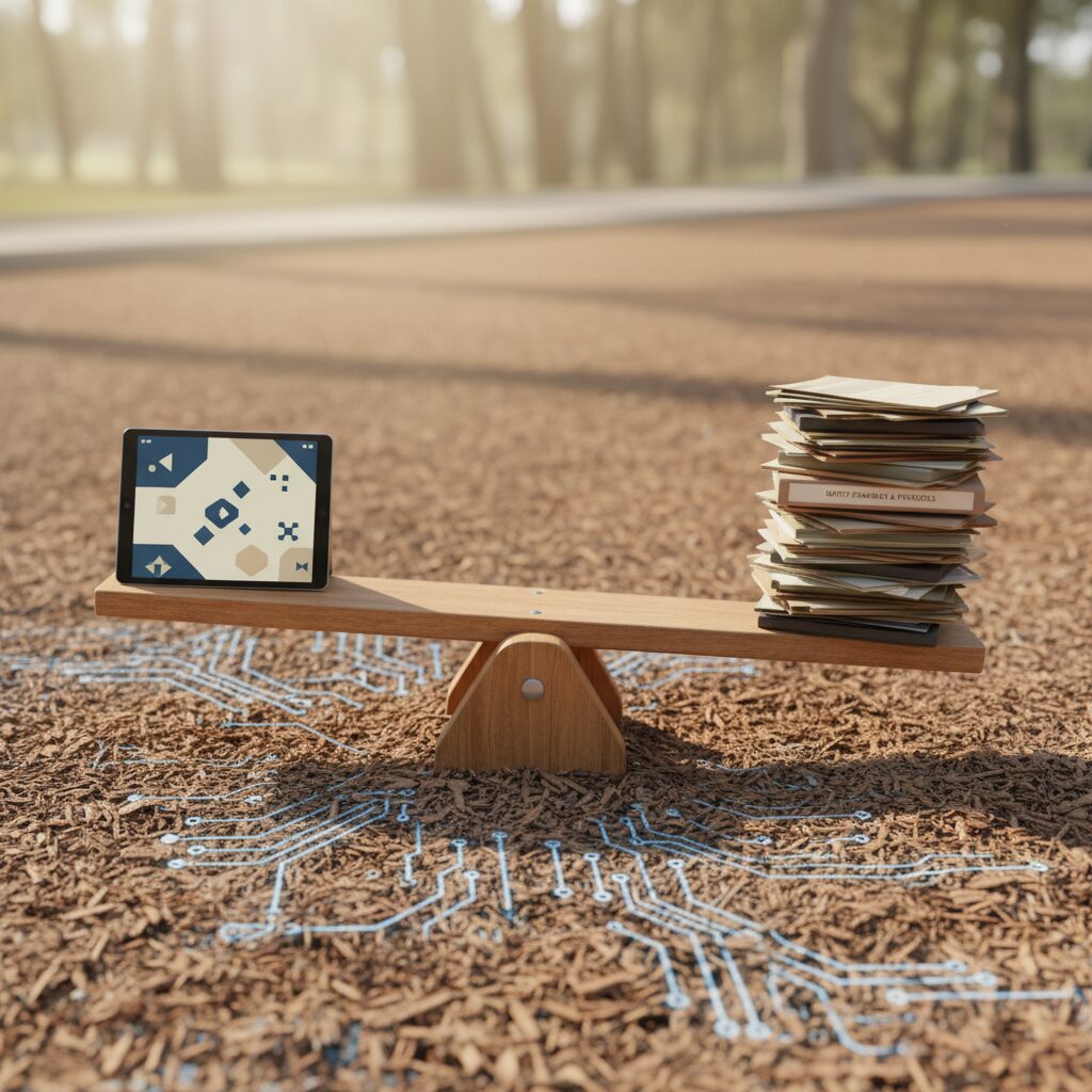 A child learning to ride a bike with a parent nearby, an analogy for digital risks.
