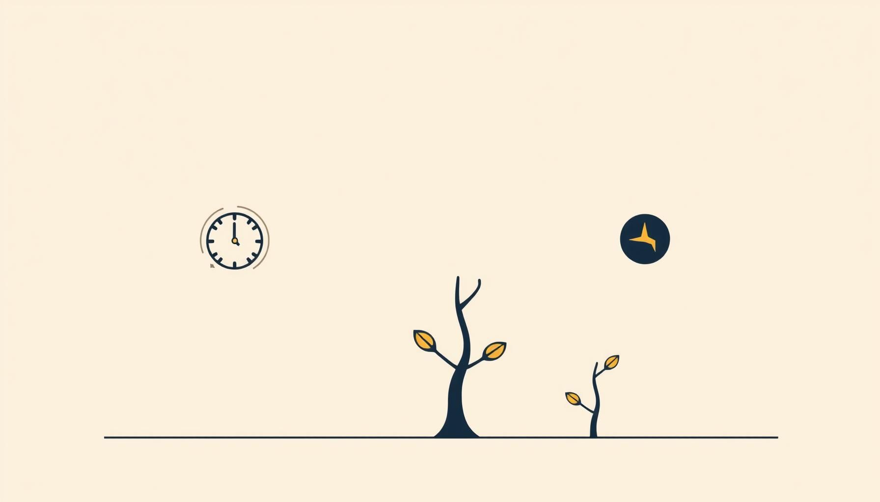 A bonsai tree and sapling side-by-side, symbolizing development stages