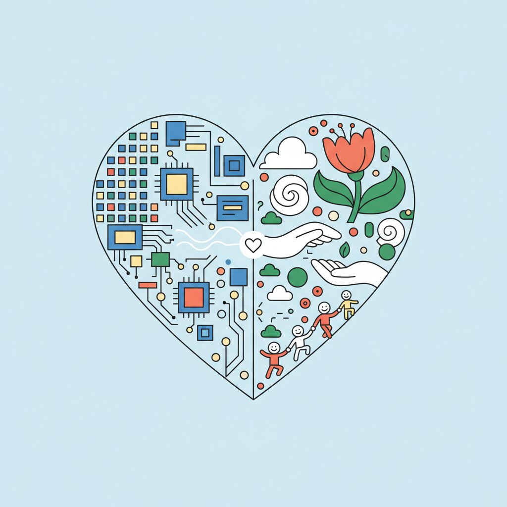 Manos humanas y digitales lado a lado