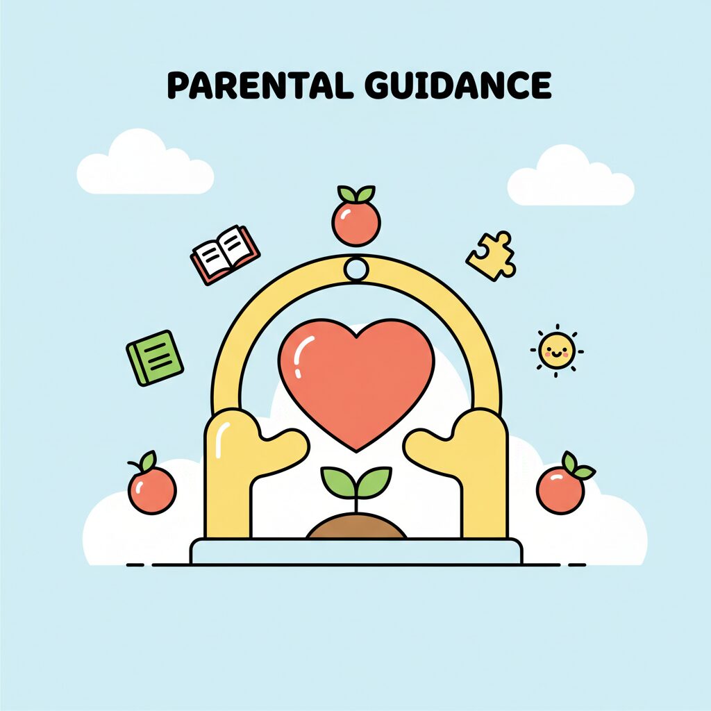 Parent guiding child through technology