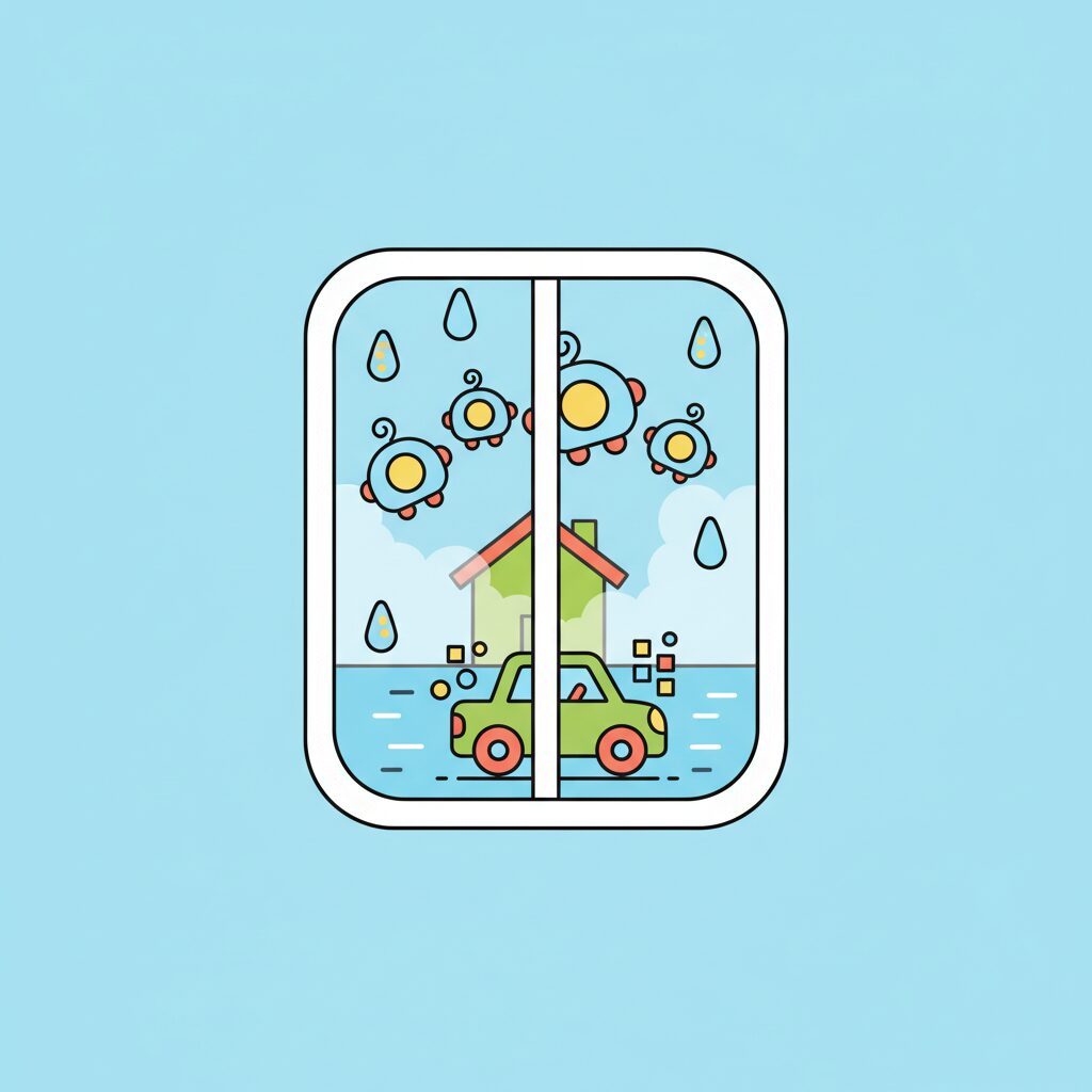 Gia đình cùng nhìn ra cửa sổ hôm trời mưa