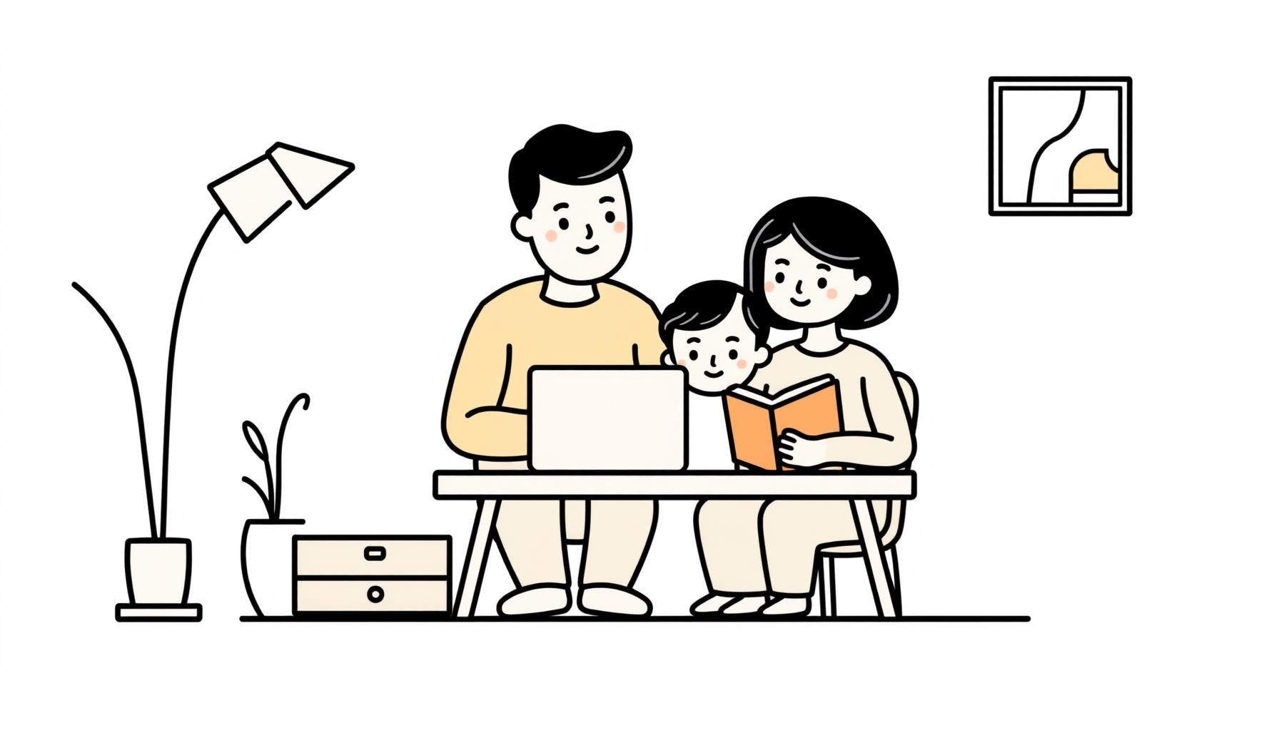 Parents and child exploring technology together