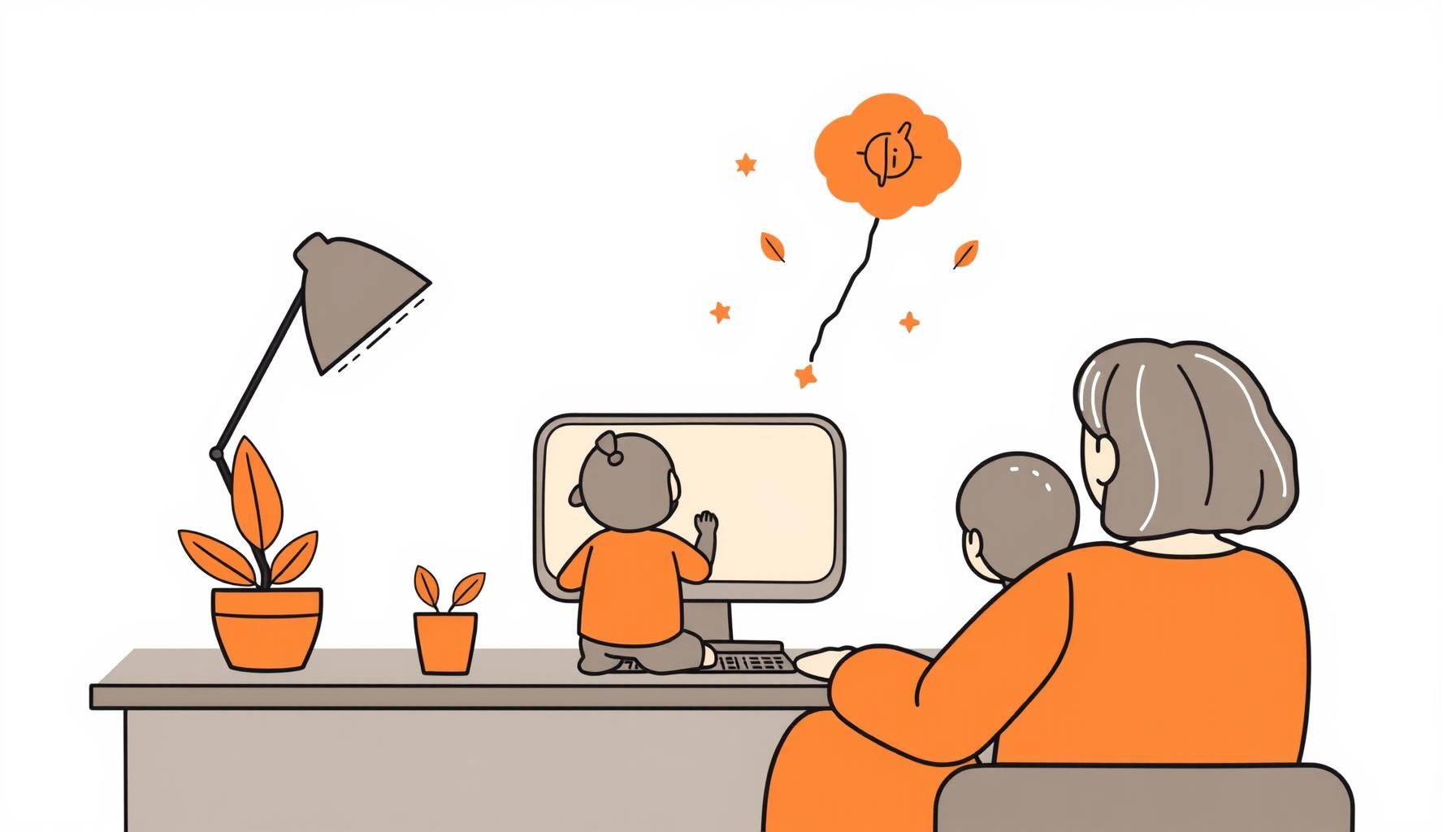 Family learning together on a laptop