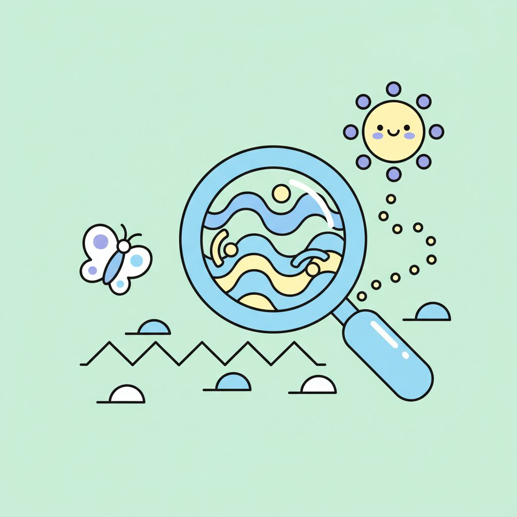 Child exploring nature with magnifying glass and smartphone