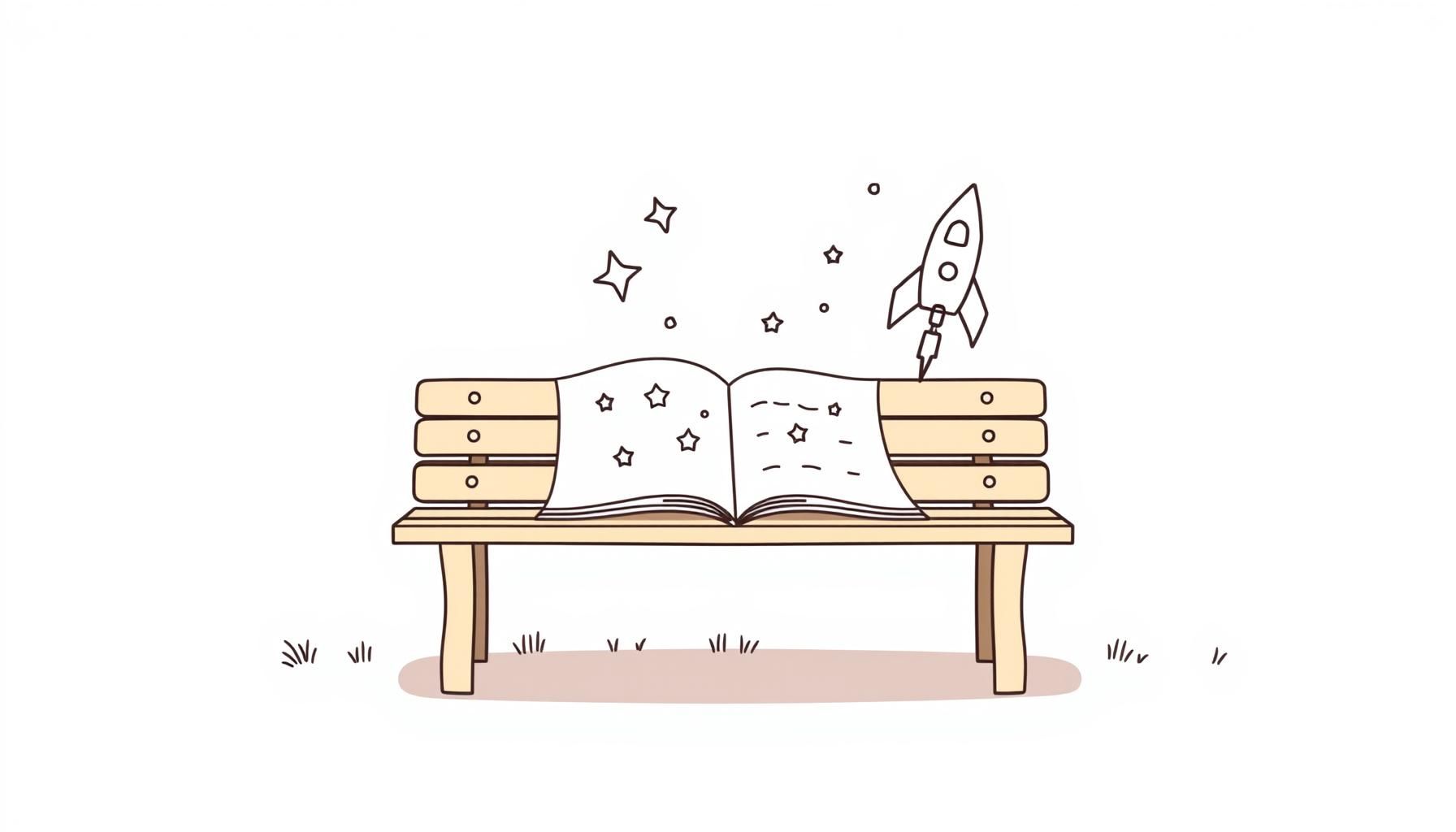 Header background with girl drawing rocket on tablet surrounded by stars