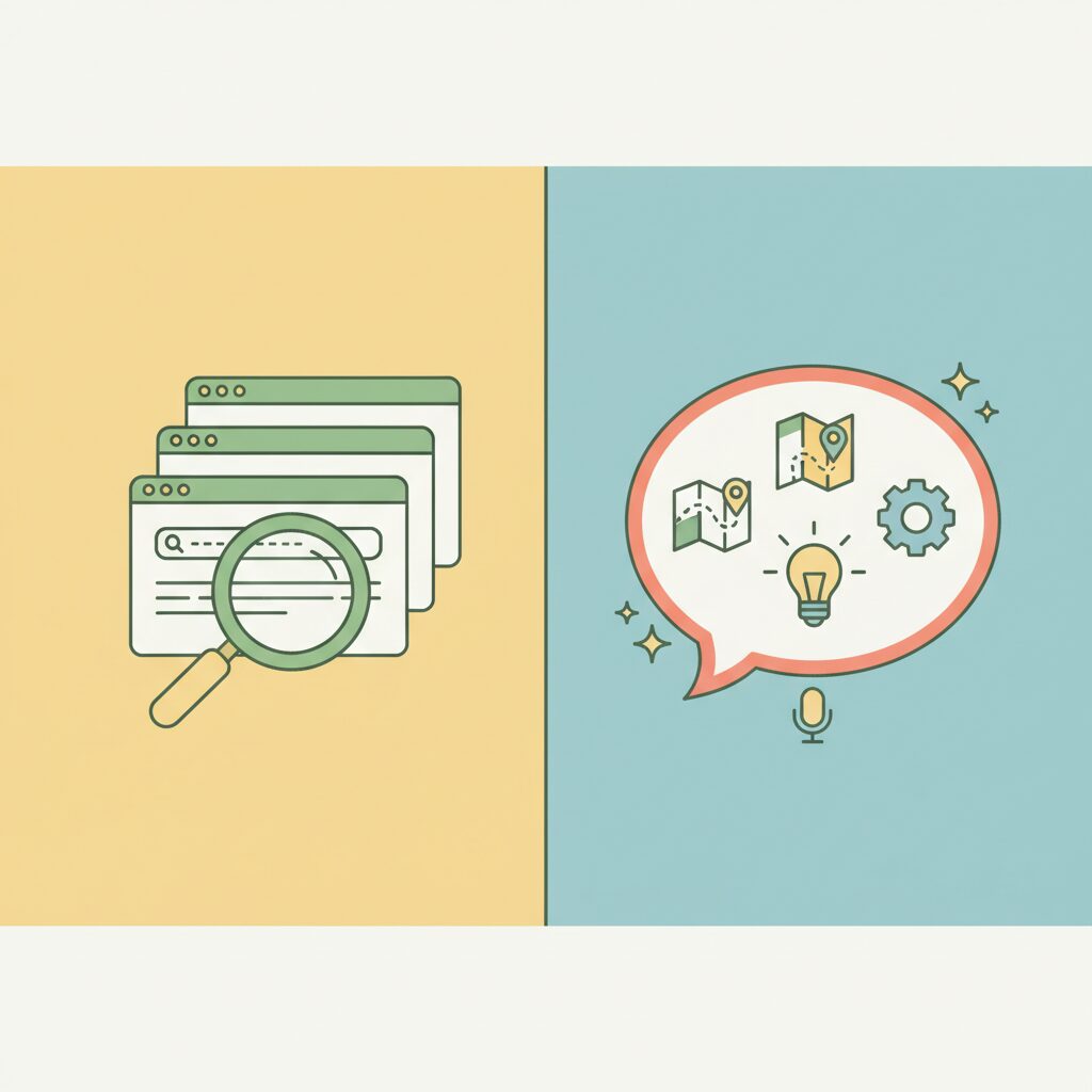 AIブラウザの画面例 会話型インターフェイス