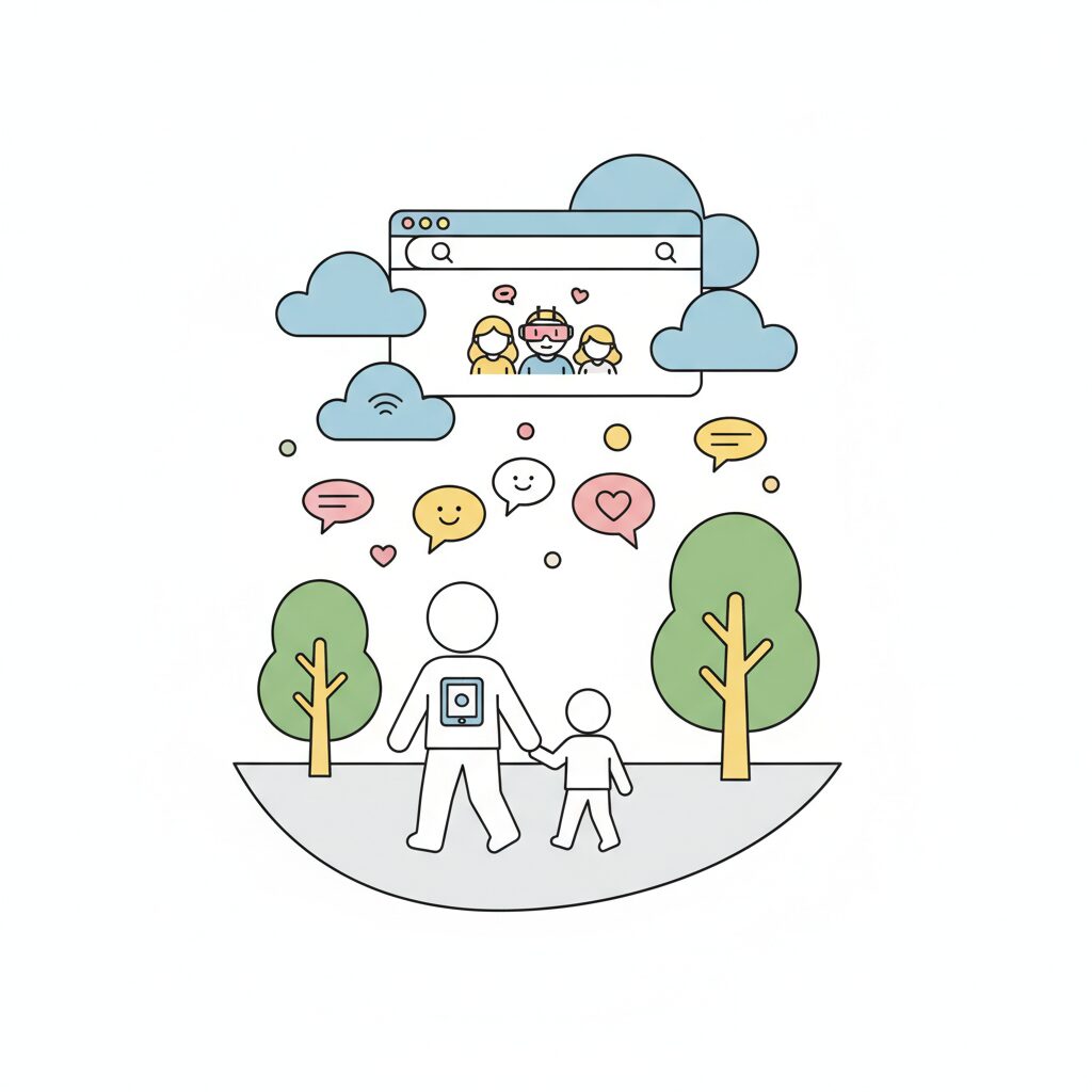 Padre e hija navegando juntos en un dispositivo digital