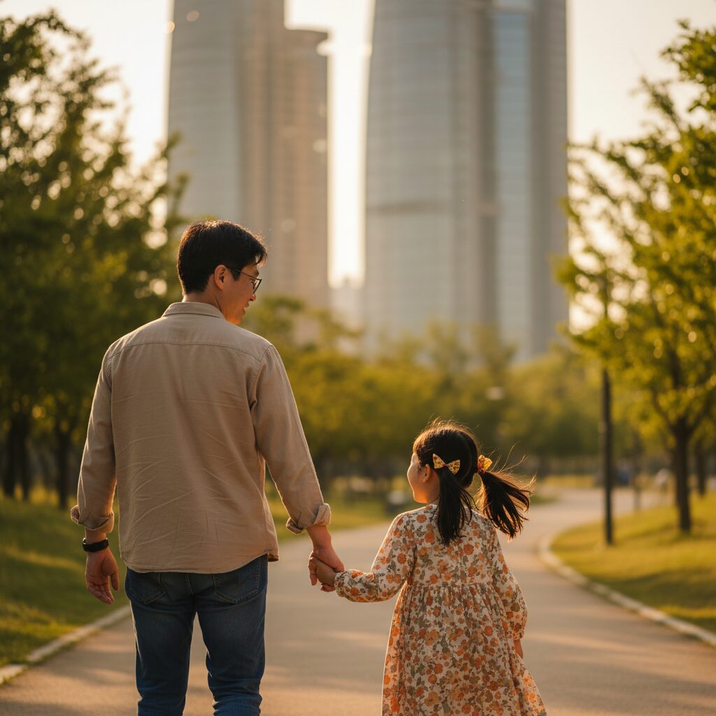 公園で話す親子