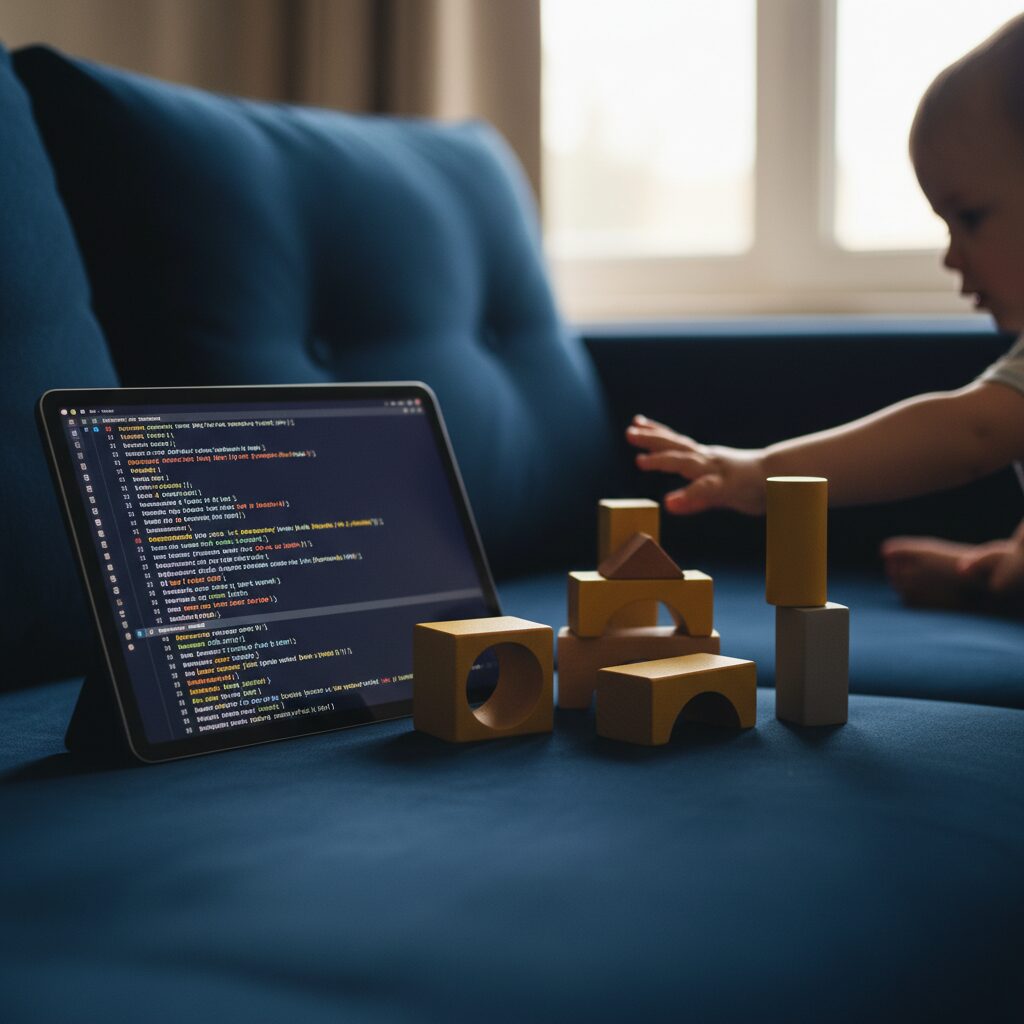 Famille codant ensemble sur un ordinateur portable