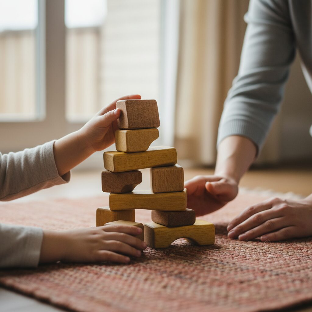 Enfant construisant une cabane avec des branches en plein air