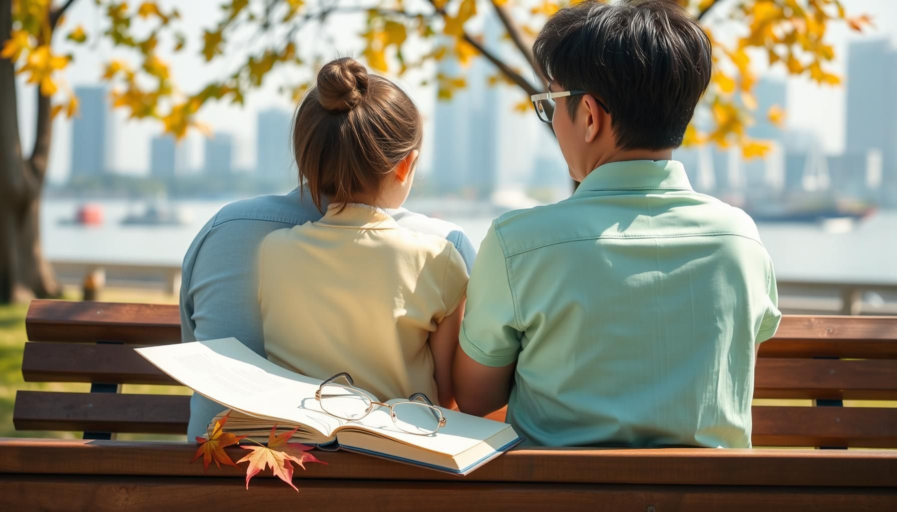 Enfant observant une libellule avec curiosité, lunettes IA discrètement posées à côté