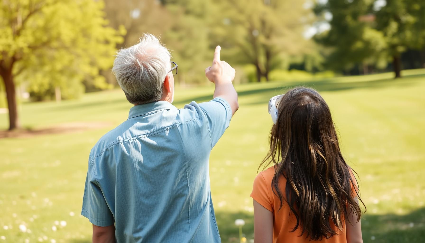 anak perempuan memakai kacamata AI di taman