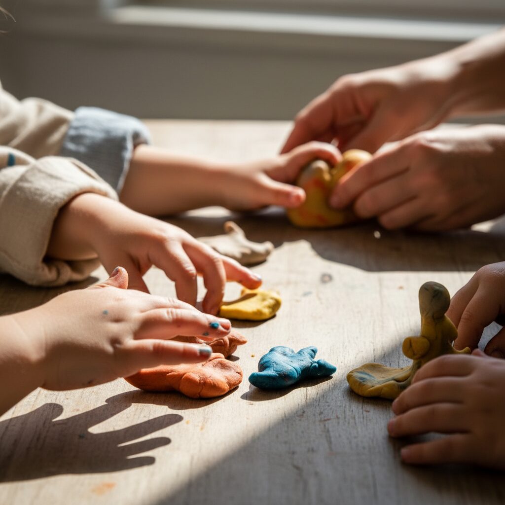 Criança montando quebra-cabeça criativo com formas inusitadas