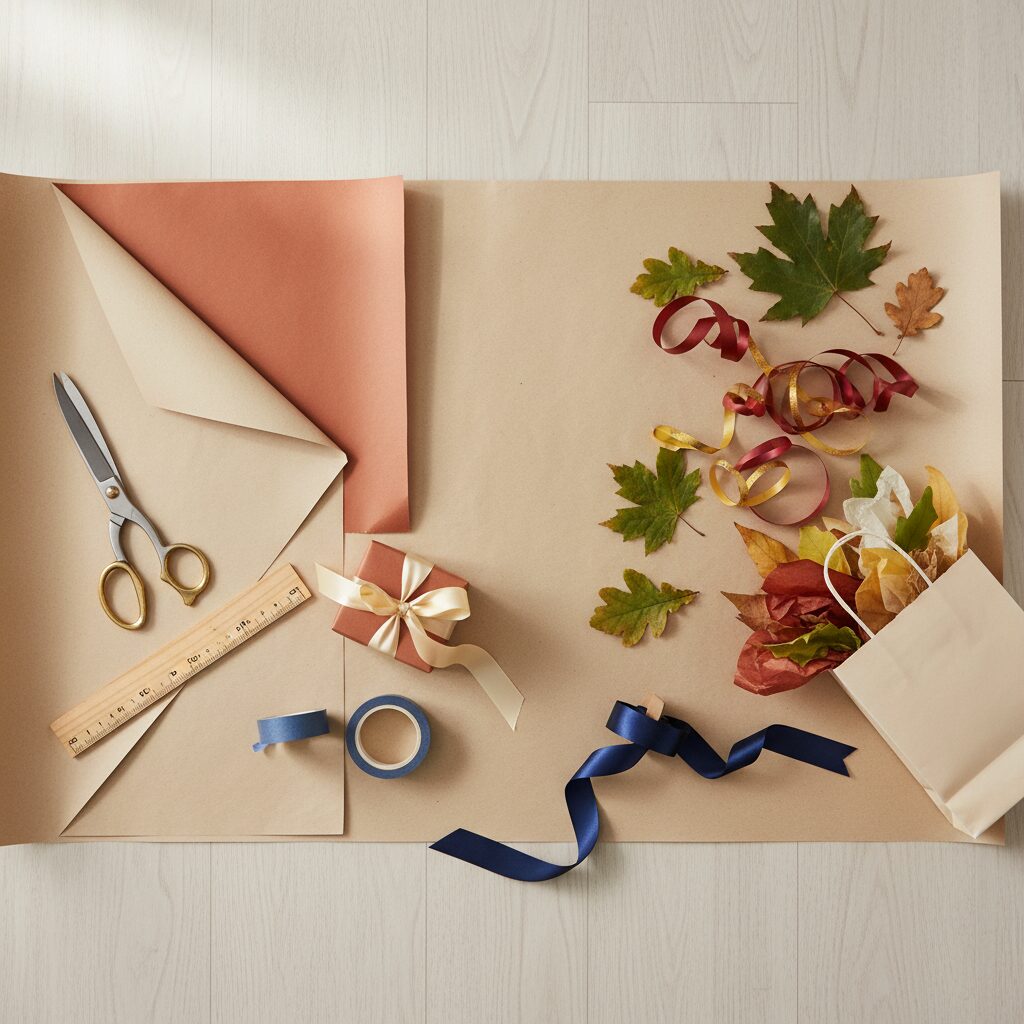 Crianças brincando de embalar presentes com materiais reciclados