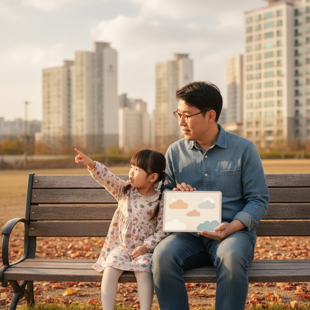 Ảnh minh họa cha mẹ và con gái học về AI