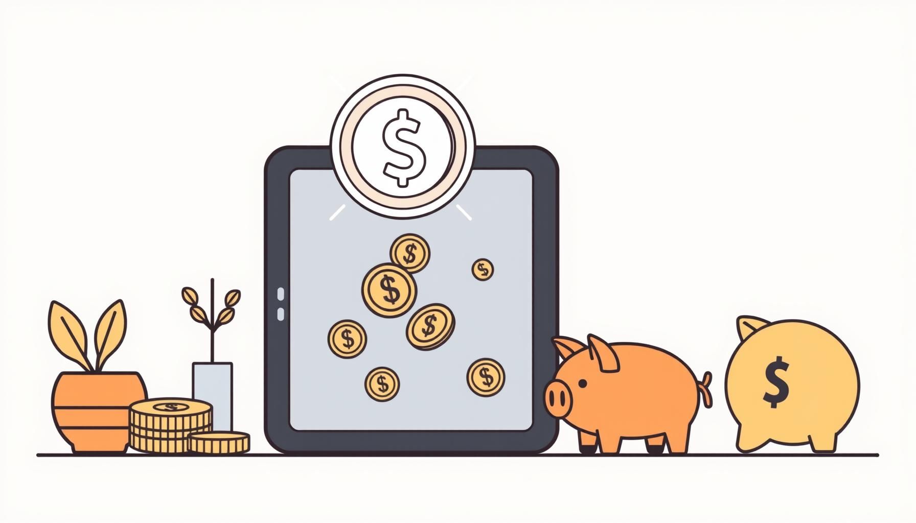 Père et enfant comptant l'argent dans une tirelire colorée