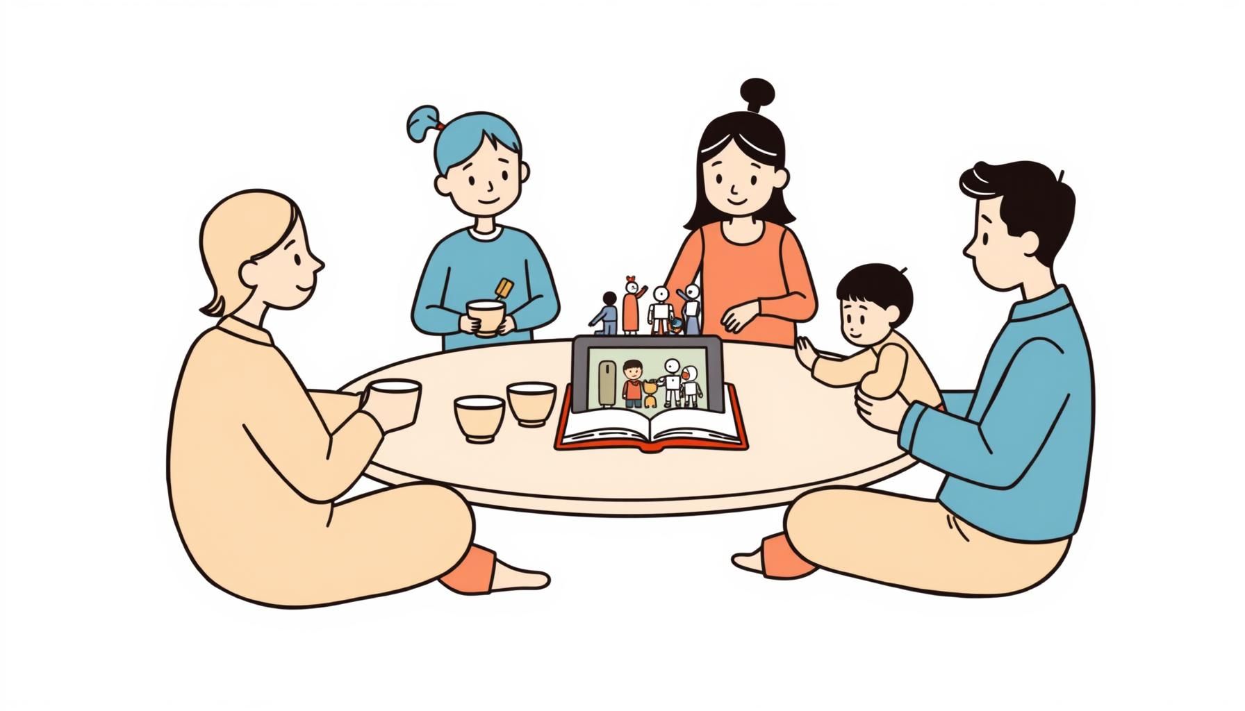 Família compartilhando momentos offline