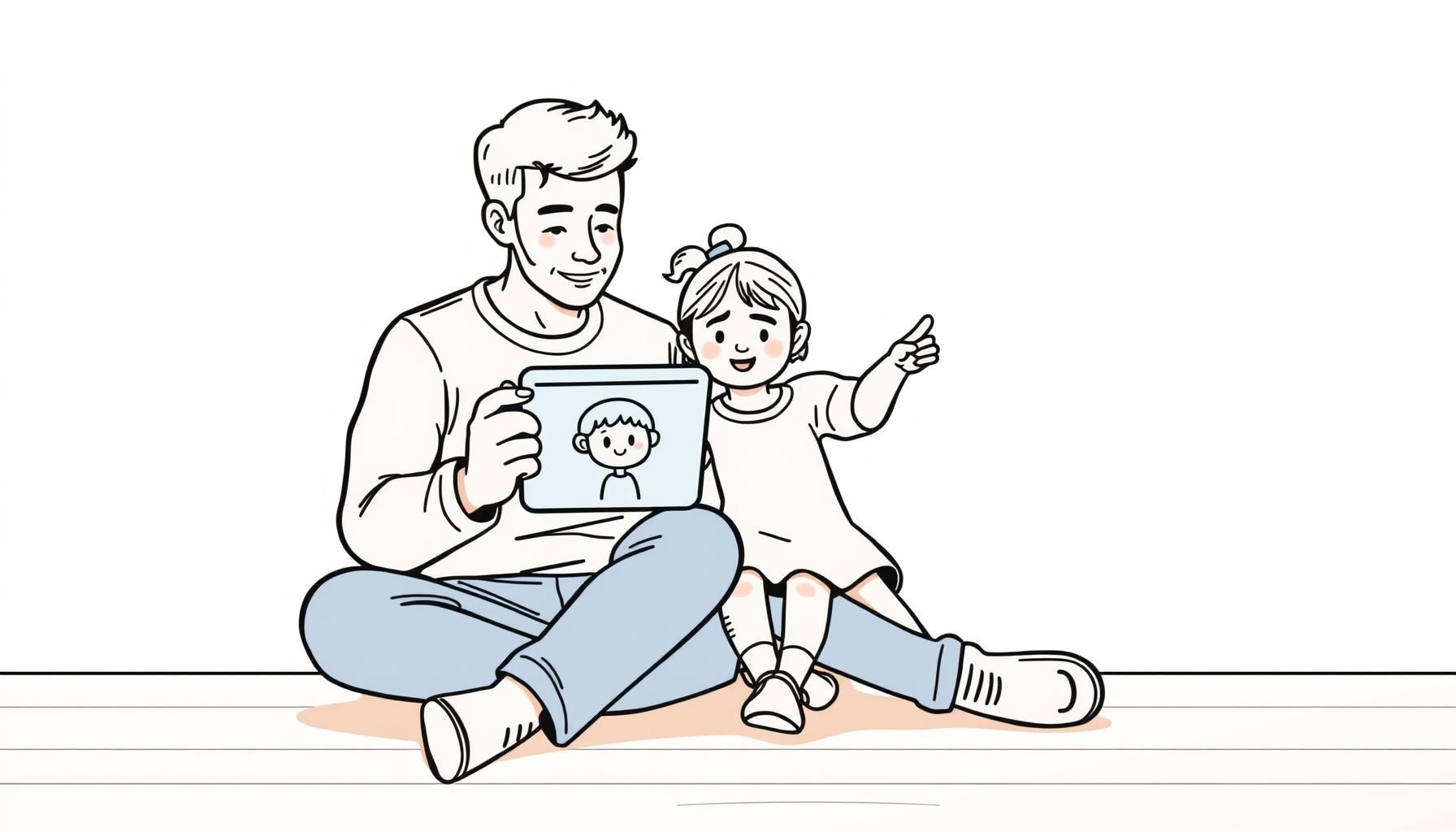 Pai e filha explorando tecnologia juntos