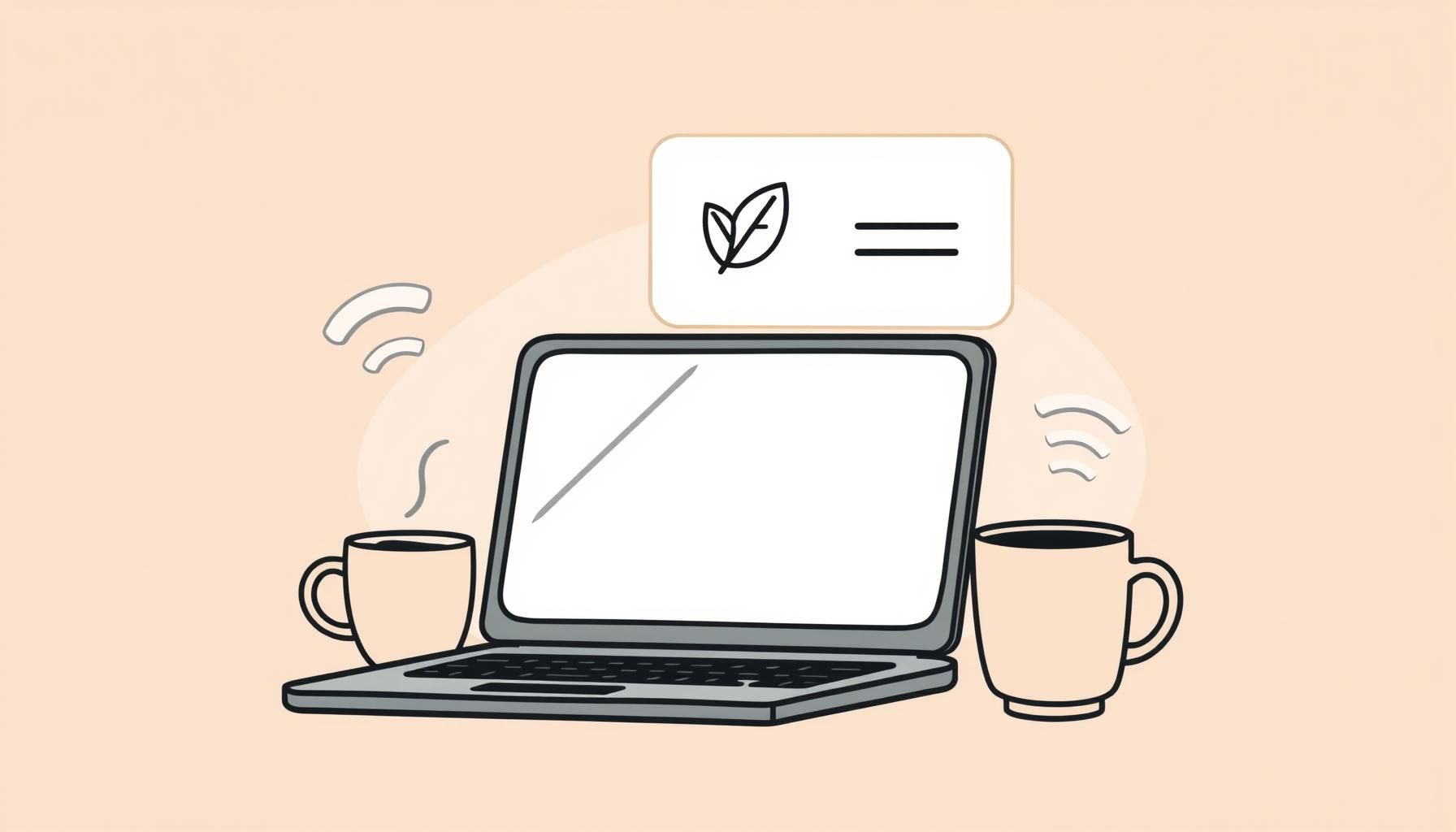 ノートパソコンとコーヒーカップが並ぶ未来の働き方イメージ