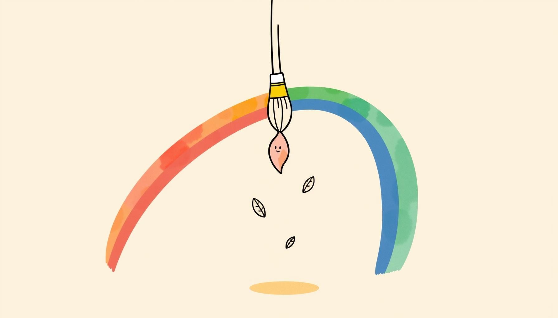 水彩画を描く女の子と虹のイラスト