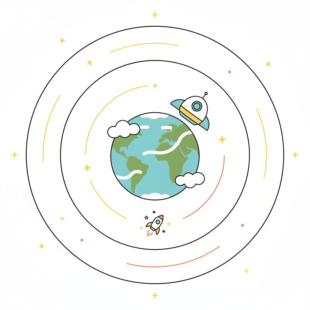 Child pointing at Earth Zoom AI screen showing space view of home