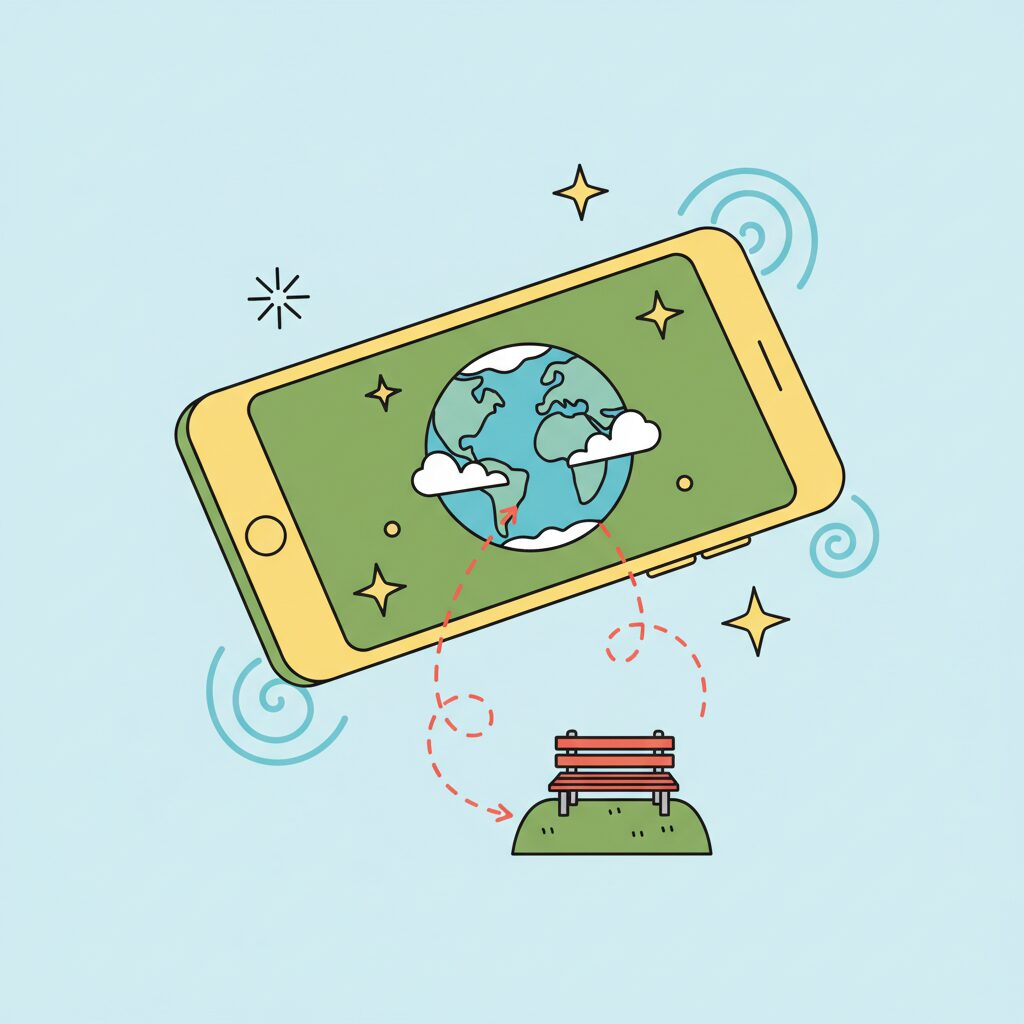 Dad and daughter creating Earth Zoom AI video with tablet