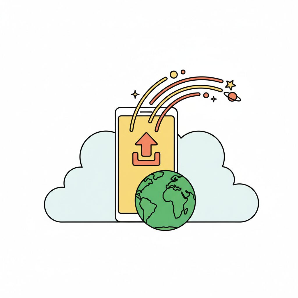 スマホ操作でAI地球ズーム動画を作成する様子