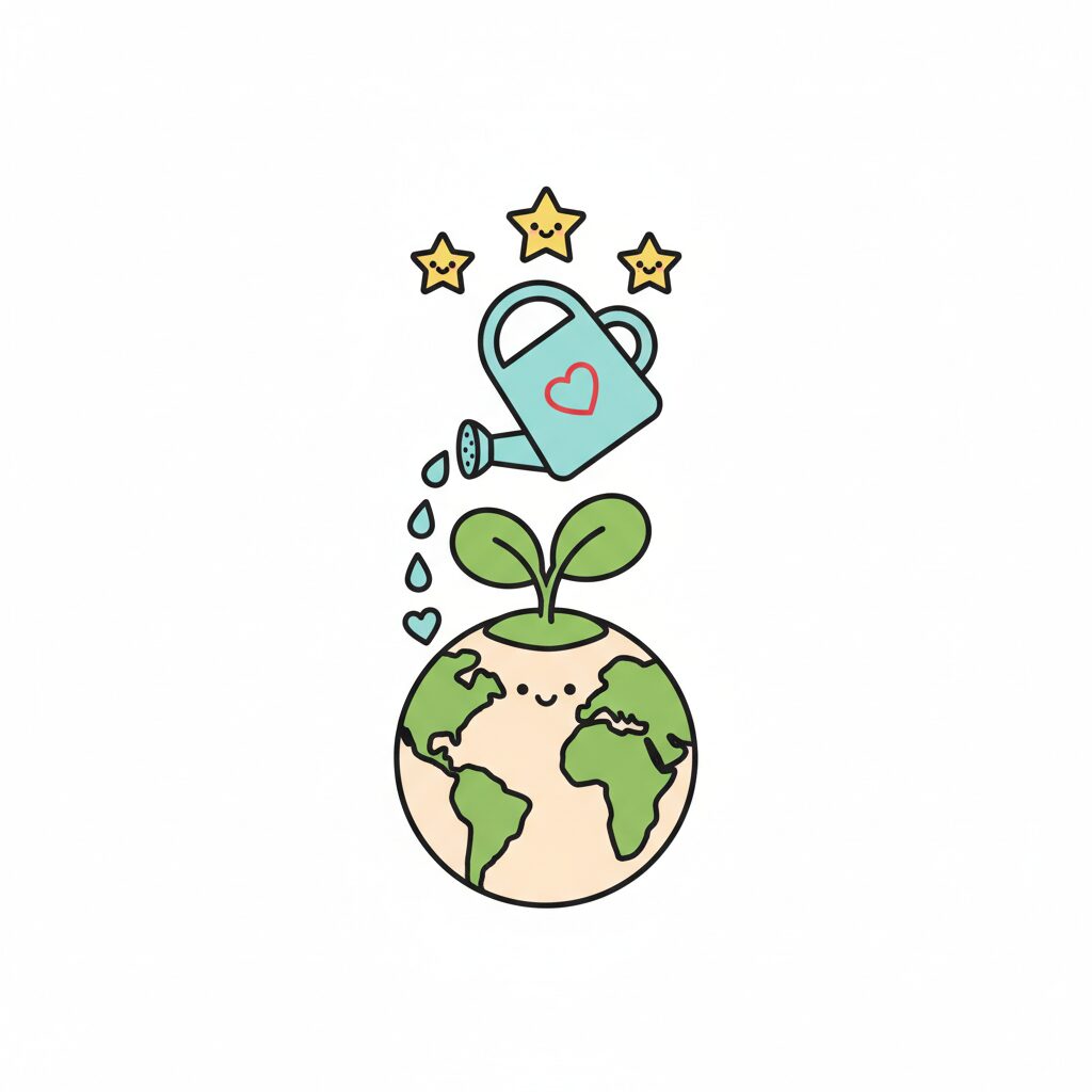 Familia mirando un video de la Tierra desde el espacio