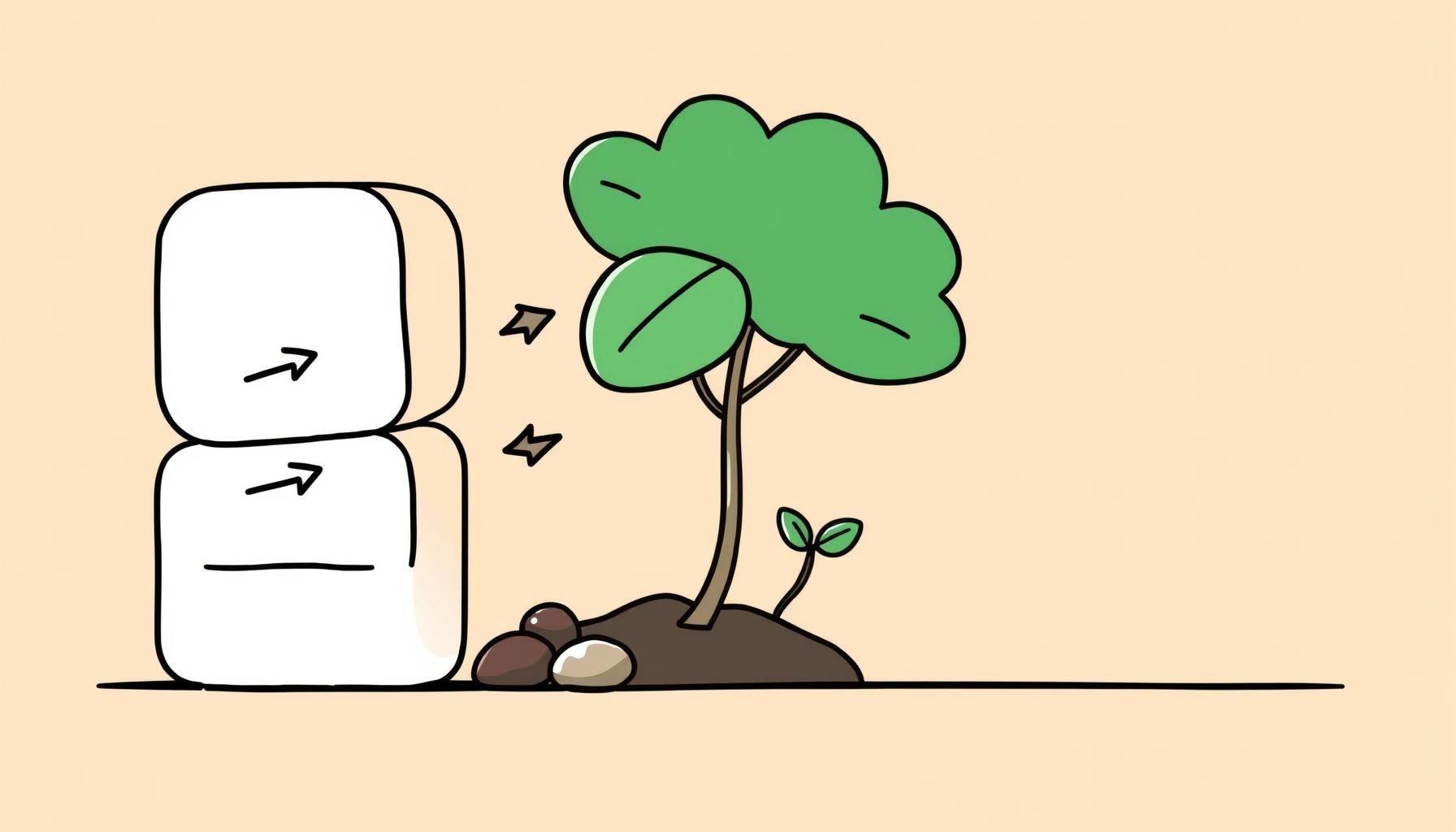 طفل يعيد بناء برج مكعبات بعد سقوطه