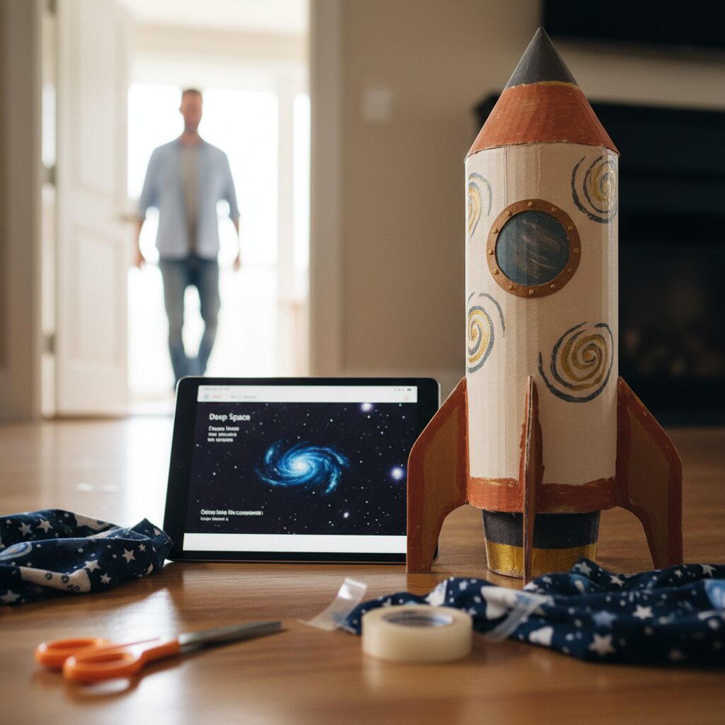 Table with tech tools and building blocks