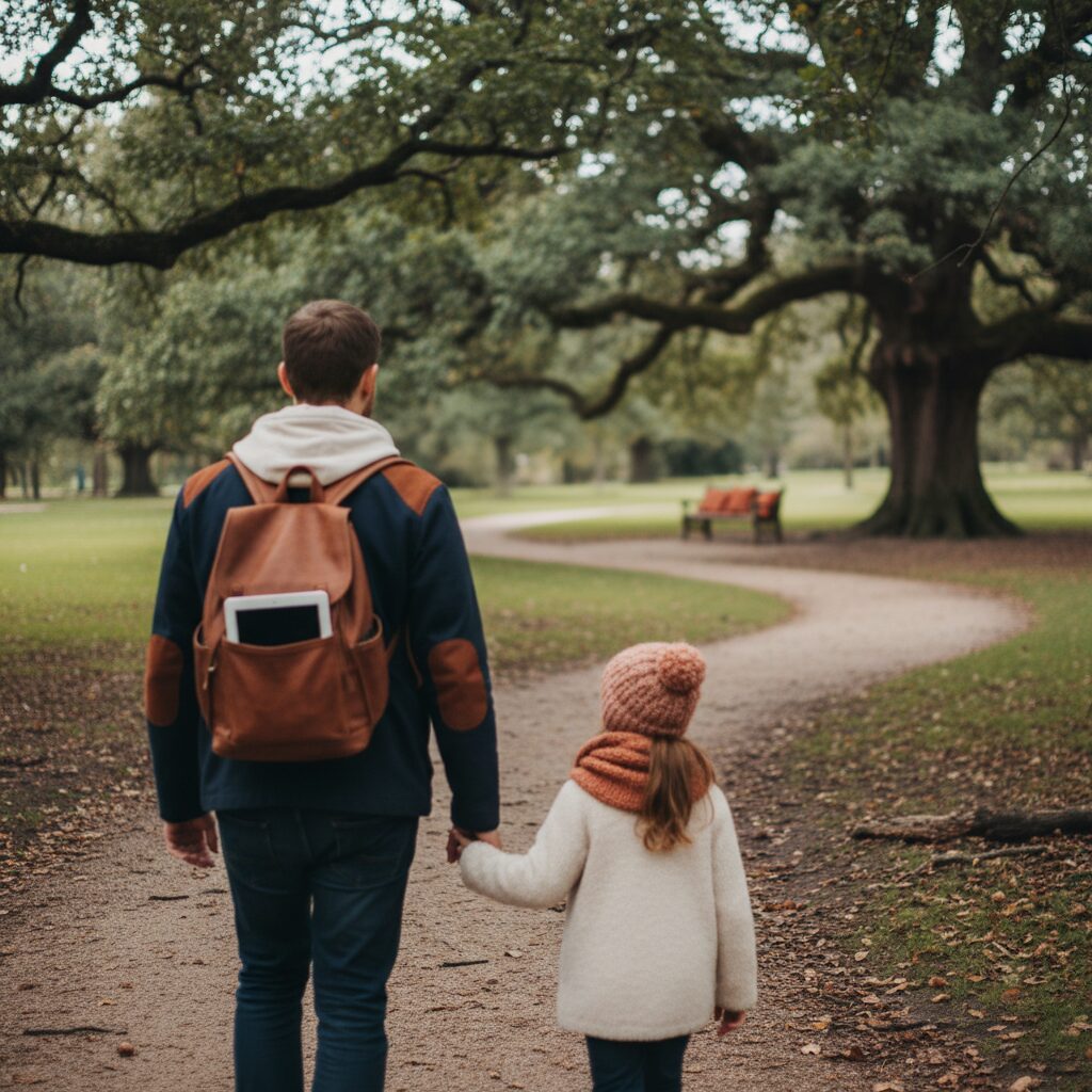 親子が窓辺で雨の日に水滴の軌跡を観察している情景