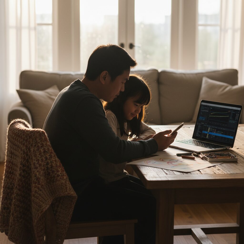 Enfant dessinant sur tablette avec livre ouvert