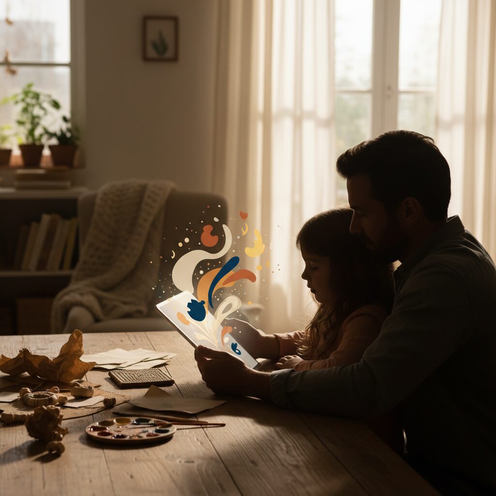 Família criando arte junta ao ar livre