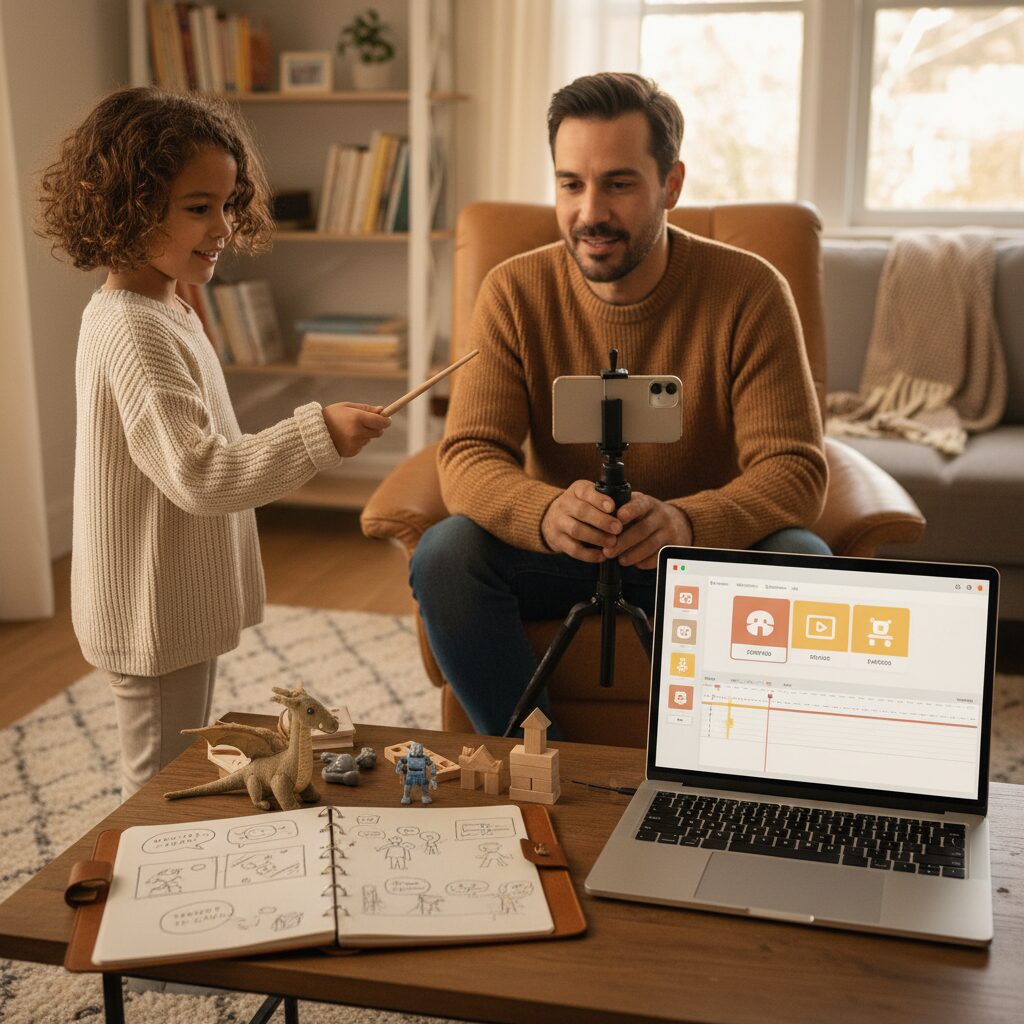 Grupo familiar explorando mundo digital juntos